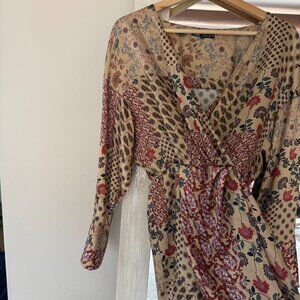 Printed long sleeve mini playsuit